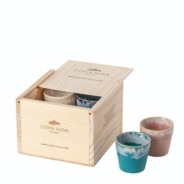 Wooden Box Set of 8 Espresso Cups - Sea Series